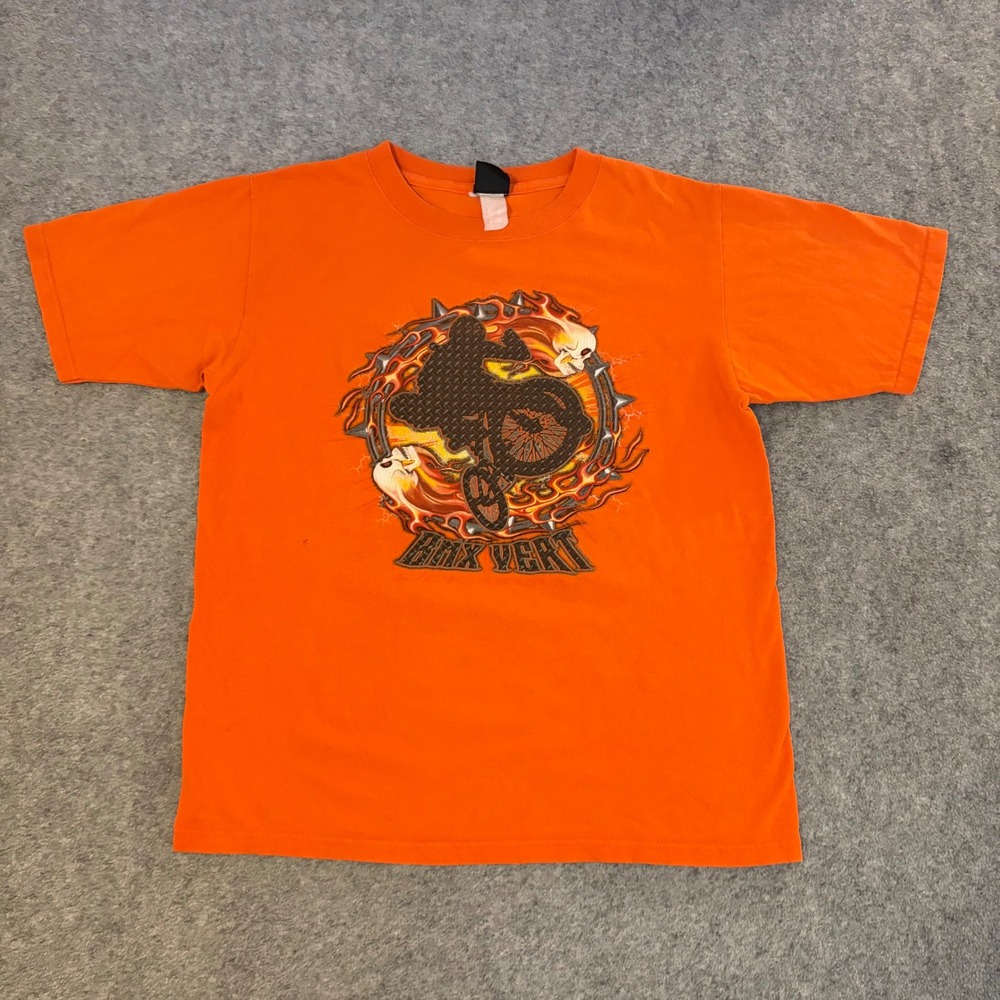 Vintage Y2K Rudeboys BMX Vert Bike Flames Center Logo‎ T Shirt Adult Large